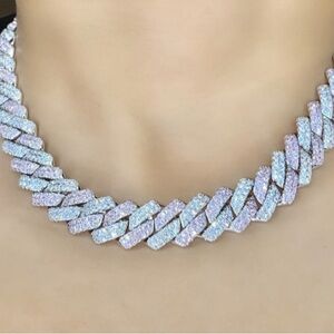 Elegant Silver and Pink Women's cuban Necklace